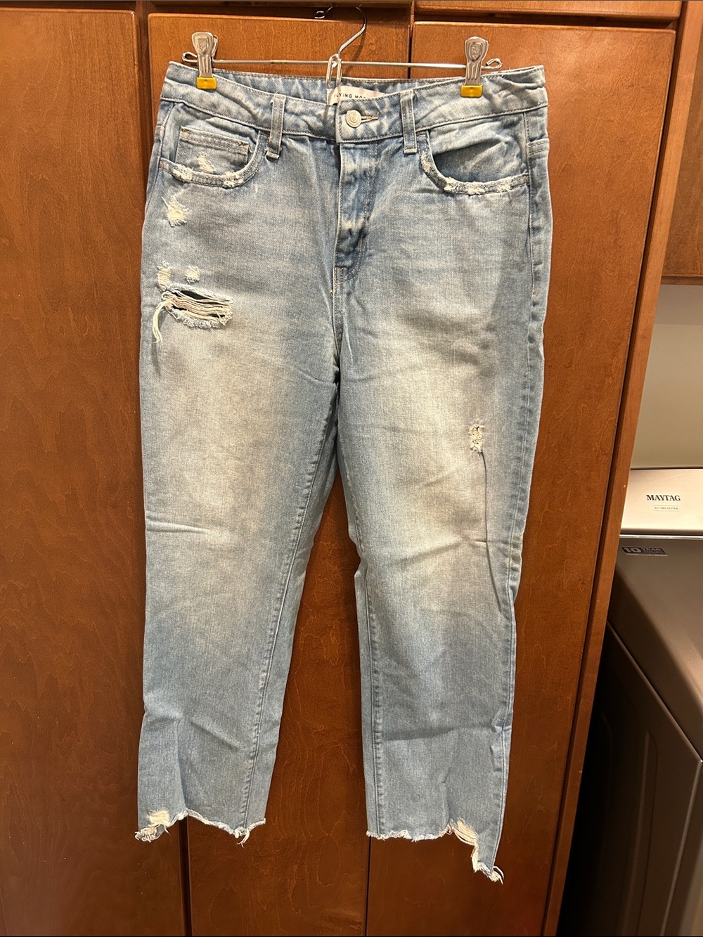 Flying Monkey Faded Light Blue Distressed Cropped Jeans